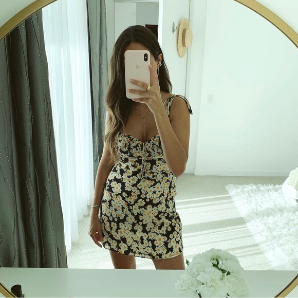 Realisation Par Dresses & Skirts - Realisation Par Floral Mini Dress - Black and Yellow